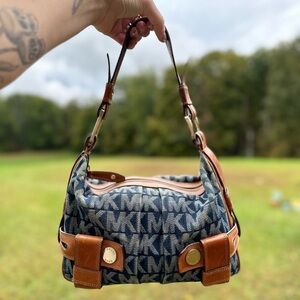 VTG Michael Kors Denim & Brown Leather Satchel
